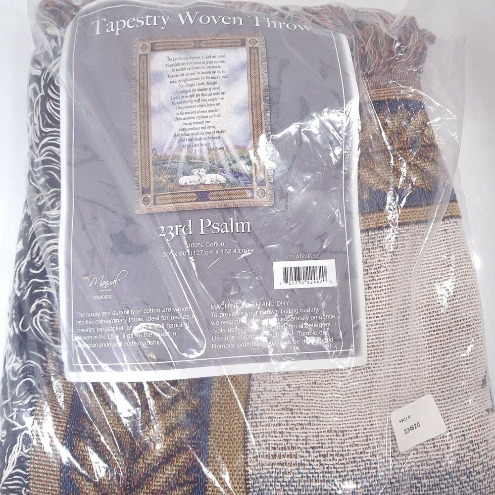 NEW Vintage Lord My Shepherd 23rd Psalm Throw Blanket Tapestry Afghan fringe